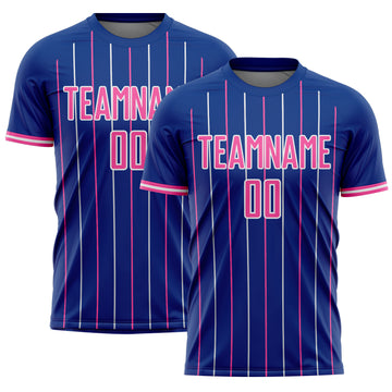 Custom Royal Pink-White France Vertical Pinstripe Sublimation Soccer Uniform Jersey