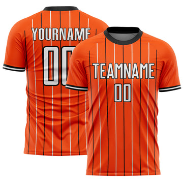 Custom Orange White-Black France Vertical Pinstripe Sublimation Soccer Uniform Jersey