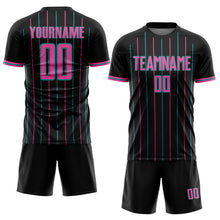 Load image into Gallery viewer, Custom Black Pink-Teal France Vertical Pinstripe Sublimation Soccer Uniform Jersey
