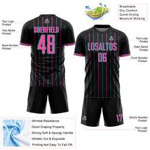 Load image into Gallery viewer, Custom Black Pink-Teal France Vertical Pinstripe Sublimation Soccer Uniform Jersey
