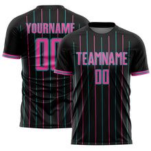Load image into Gallery viewer, Custom Black Pink-Teal France Vertical Pinstripe Sublimation Soccer Uniform Jersey
