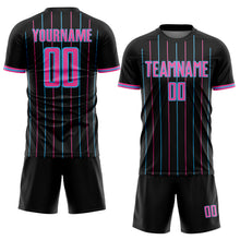 Load image into Gallery viewer, Custom Black Pink-Sky Blue France Vertical Pinstripe Sublimation Soccer Uniform Jersey
