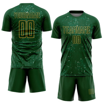 Custom Green Old Gold-Kelly Green France Speckle Sublimation Soccer Uniform Jersey