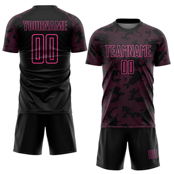 Custom Black-Pink Curve Lines Sublimation Soccer Uniform Jersey