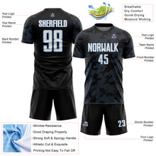 Laden Sie das Bild in den Galerie-Viewer, Custom Black White-Light Blue Curve Lines Sublimation Soccer Uniform Jersey
