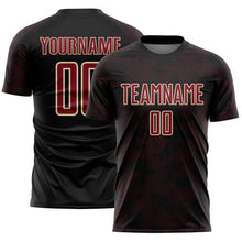 Laden Sie das Bild in den Galerie-Viewer, Custom Black Crimson-Cream Curve Lines Sublimation Soccer Uniform Jersey
