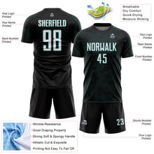 Load image into Gallery viewer, Custom Black White-Teal Curve Lines Sublimation Soccer Uniform Jersey
