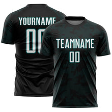 Load image into Gallery viewer, Custom Black White-Teal Curve Lines Sublimation Soccer Uniform Jersey
