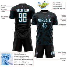 Load image into Gallery viewer, Custom Black White-Panther Blue Curve Lines Sublimation Soccer Uniform Jersey
