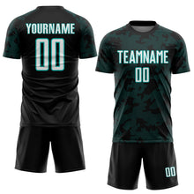 Laden Sie das Bild in den Galerie-Viewer, Custom Black White-Aqua Curve Lines Sublimation Soccer Uniform Jersey
