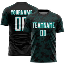 Laden Sie das Bild in den Galerie-Viewer, Custom Black White-Aqua Curve Lines Sublimation Soccer Uniform Jersey
