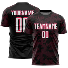 Load image into Gallery viewer, Custom Black White-Neon Pink Curve Lines Sublimation Soccer Uniform Jersey

