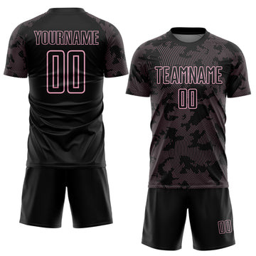 Custom Black-Light Pink Curve Lines Sublimation Soccer Uniform Jersey