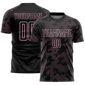 Custom Black-Light Pink Curve Lines Sublimation Soccer Uniform Jersey