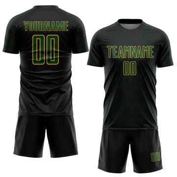 Custom Black Green-Old Gold Curve Lines Sublimation Soccer Uniform Jersey