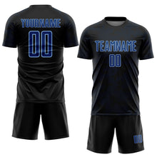Load image into Gallery viewer, Custom Black US Navy Blue-Light Blue Curve Lines Sublimation Soccer Uniform Jersey
