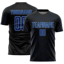 Load image into Gallery viewer, Custom Black US Navy Blue-Light Blue Curve Lines Sublimation Soccer Uniform Jersey
