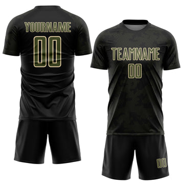 Custom Black Olive-Cream Curve Lines Sublimation Soccer Uniform Jersey