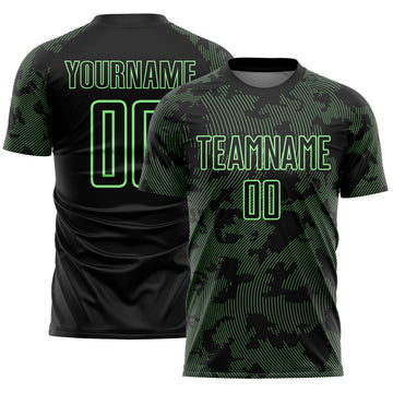 Custom Black-Pea Green Curve Lines Sublimation Soccer Uniform Jersey