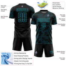 Laden Sie das Bild in den Galerie-Viewer, Custom Black-Lakes Blue Curve Lines Sublimation Soccer Uniform Jersey
