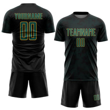 Load image into Gallery viewer, Custom Black Midnight Green-Old Gold Curve Lines Sublimation Soccer Uniform Jersey
