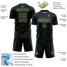 Load image into Gallery viewer, Custom Black Midnight Green-Old Gold Curve Lines Sublimation Soccer Uniform Jersey
