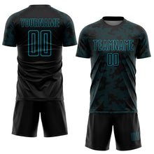 Load image into Gallery viewer, Custom Black-Teal Curve Lines Sublimation Soccer Uniform Jersey
