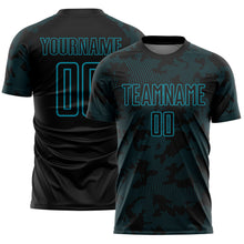 Load image into Gallery viewer, Custom Black-Teal Curve Lines Sublimation Soccer Uniform Jersey
