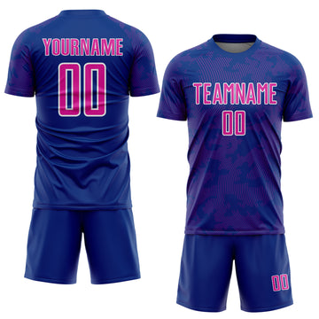 Custom Royal Deep Pink-White Curve Lines Sublimation Soccer Uniform Jersey