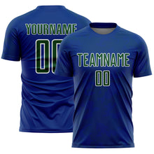 Load image into Gallery viewer, Custom Royal Green-White Curve Lines Sublimation Soccer Uniform Jersey
