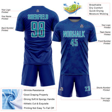 Laden Sie das Bild in den Galerie-Viewer, Custom Royal Teal-White Curve Lines Sublimation Soccer Uniform Jersey

