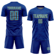 Load image into Gallery viewer, Custom Royal Powder Blue-Yellow Curve Lines Sublimation Soccer Uniform Jersey

