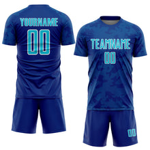 Laden Sie das Bild in den Galerie-Viewer, Custom Royal Lakes Blue-White Curve Lines Sublimation Soccer Uniform Jersey

