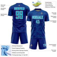 Laden Sie das Bild in den Galerie-Viewer, Custom Royal Lakes Blue-White Curve Lines Sublimation Soccer Uniform Jersey
