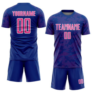 Custom Royal Pink-White Curve Lines Sublimation Soccer Uniform Jersey