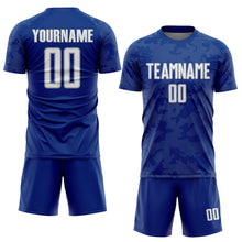 Load image into Gallery viewer, Custom Royal White-Gray Curve Lines Sublimation Soccer Uniform Jersey

