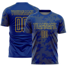 Load image into Gallery viewer, Custom Royal-Yellow Curve Lines Sublimation Soccer Uniform Jersey
