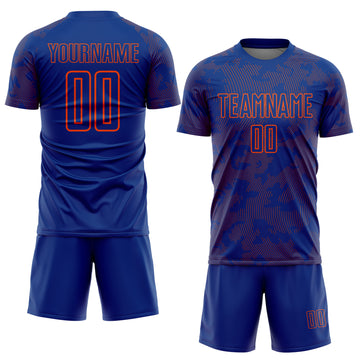 Custom Royal-Orange Curve Lines Sublimation Soccer Uniform Jersey