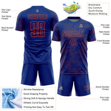 Load image into Gallery viewer, Custom Royal-Orange Curve Lines Sublimation Soccer Uniform Jersey
