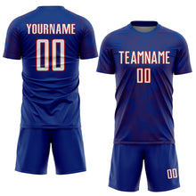 Load image into Gallery viewer, Custom Royal White-Red Curve Lines Sublimation Soccer Uniform Jersey
