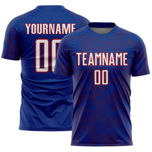 Load image into Gallery viewer, Custom Royal White-Red Curve Lines Sublimation Soccer Uniform Jersey
