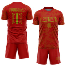 Laden Sie das Bild in den Galerie-Viewer, Custom Red-Neon Green Curve Lines Sublimation Soccer Uniform Jersey
