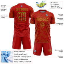 Laden Sie das Bild in den Galerie-Viewer, Custom Red-Neon Green Curve Lines Sublimation Soccer Uniform Jersey
