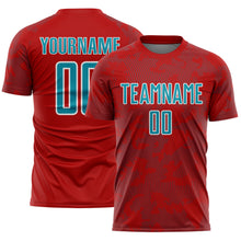 Laden Sie das Bild in den Galerie-Viewer, Custom Red Teal-White Curve Lines Sublimation Soccer Uniform Jersey
