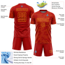 Laden Sie das Bild in den Galerie-Viewer, Custom Red-Gold Curve Lines Sublimation Soccer Uniform Jersey
