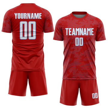 Custom Red White-Light Blue Curve Lines Sublimation Soccer Uniform Jersey