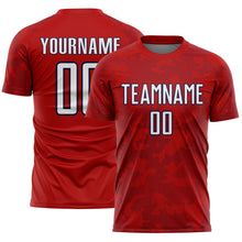 Load image into Gallery viewer, Custom Red White-Navy Curve Lines Sublimation Soccer Uniform Jersey
