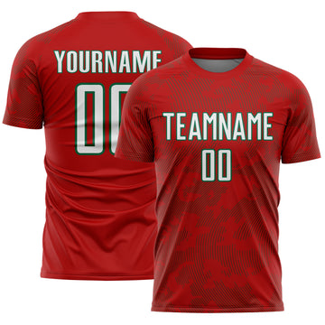 Custom Red White-Kelly Green Curve Lines Sublimation Soccer Uniform Jersey