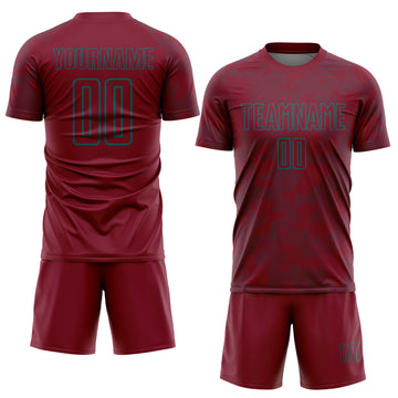 Custom Crimson-Teal Curve Lines Sublimation Soccer Uniform Jersey