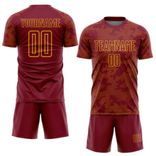 Load image into Gallery viewer, Custom Crimson-Gold Curve Lines Sublimation Soccer Uniform Jersey
